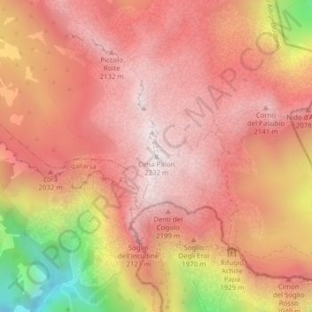 Mappa topografica Cima Palon, altitudine, rilievo