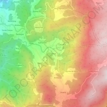 Mappa topografica Póvoa, altitudine, rilievo