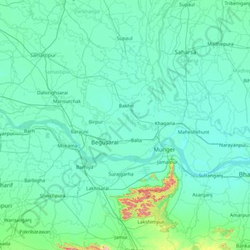 Mappa topografica Begusarāi, altitudine, rilievo
