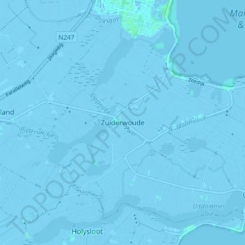 Mappa topografica Zuiderwoude, altitudine, rilievo