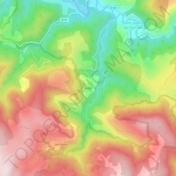 Mappa topografica Oultet, altitudine, rilievo