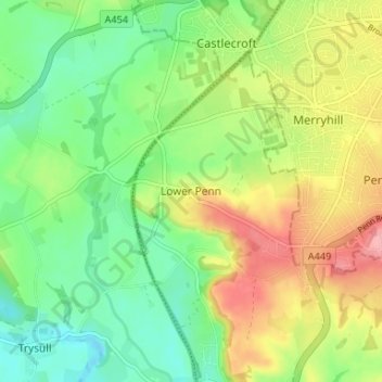 Mappa topografica Lower Penn, altitudine, rilievo