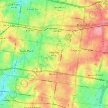 Mappa topografica Blackburn South, altitudine, rilievo