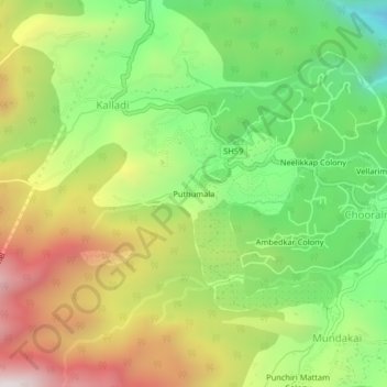 Mappa topografica Puthumala, altitudine, rilievo