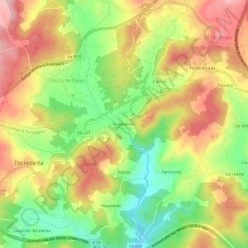 Mappa topografica Mosteirinho, altitudine, rilievo