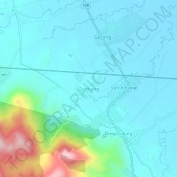 Mappa topografica Guribang, altitudine, rilievo