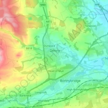 Mappa topografica Denny, altitudine, rilievo