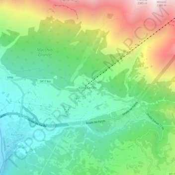 Mappa topografica Fonte Cerreto, altitudine, rilievo