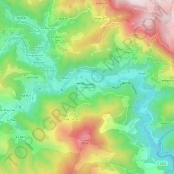 Mappa topografica Crezenoux, altitudine, rilievo