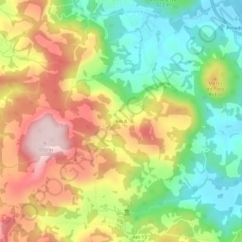 Mappa topografica Km 8, altitudine, rilievo