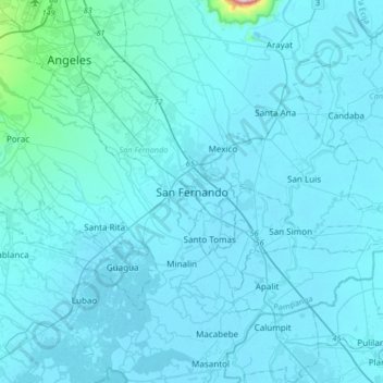 Mappa topografica San Fernando, altitudine, rilievo
