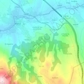 Mappa topografica Nanín, altitudine, rilievo