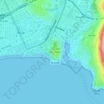 Mappa topografica Cascade, altitudine, rilievo