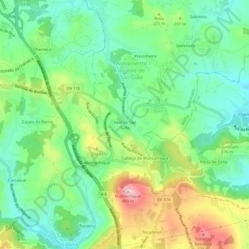 Mappa topografica Vale de São Gião, altitudine, rilievo