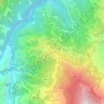 Mappa topografica Coroico, altitudine, rilievo