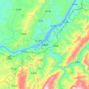 Mappa topografica 丰都县, altitudine, rilievo