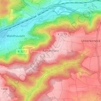 Mappa topografica Rattenharz, altitudine, rilievo