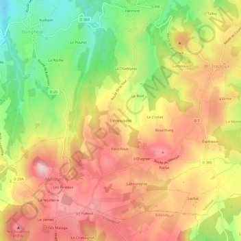 Mappa topografica Trémoulades, altitudine, rilievo