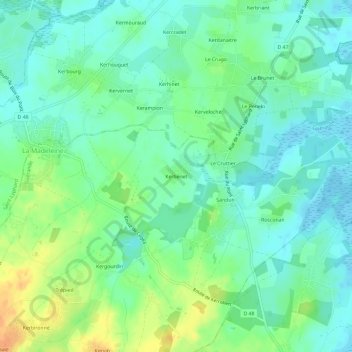Mappa topografica Kerbénet, altitudine, rilievo