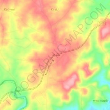 Mappa topografica Batani, altitudine, rilievo
