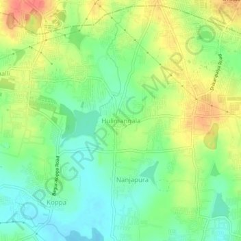 Mappa topografica Hulimangala, altitudine, rilievo