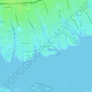 Mappa topografica Copiague Harbor, altitudine, rilievo