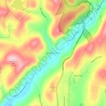Mappa topografica Tompkins Corners, altitudine, rilievo