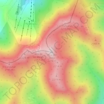 Mappa topografica Pico del Lobo, altitudine, rilievo