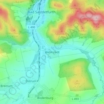 Mappa topografica Wehrstedt, altitudine, rilievo
