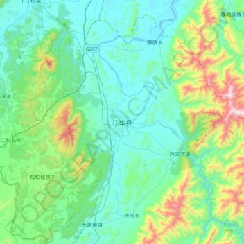 Mappa topografica 江华县, altitudine, rilievo