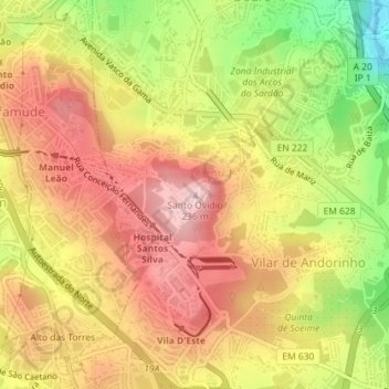 Mappa topografica Santo Ovídio, altitudine, rilievo