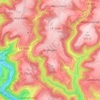 Mappa topografica Gralingen, altitudine, rilievo
