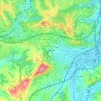 Mappa topografica Sorgintxulo, altitudine, rilievo