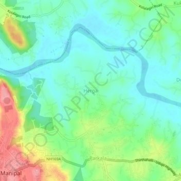Mappa topografica Herga, altitudine, rilievo