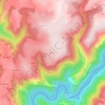 Mappa topografica Rouens, altitudine, rilievo