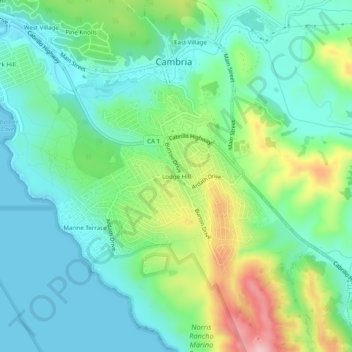 Mappa topografica Lodge Hill, altitudine, rilievo