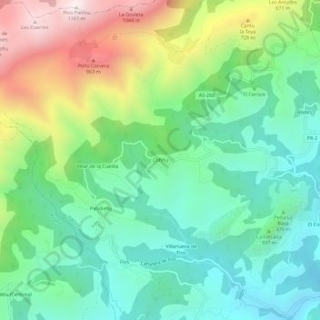 Mappa topografica Cofiñu, altitudine, rilievo