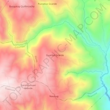 Mappa topografica Guantul Grande, altitudine, rilievo