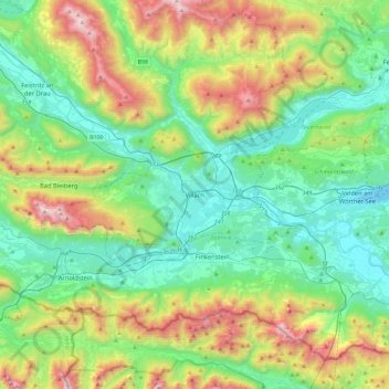 Mappa topografica Villach, altitudine, rilievo