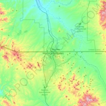 Mappa topografica Heroica Nogales, altitudine, rilievo
