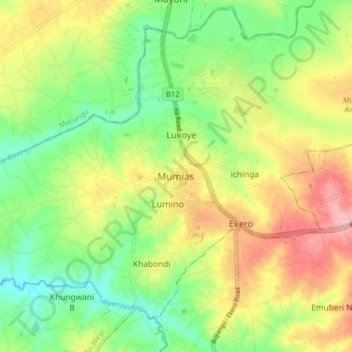 Mappa topografica Mumias, altitudine, rilievo