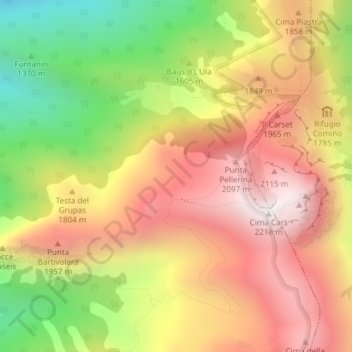 Mappa topografica Pellerina, altitudine, rilievo