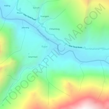 Mappa topografica Rashil, altitudine, rilievo