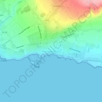 Mappa topografica Marina di Ragusa, altitudine, rilievo