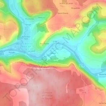 Mappa topografica Marsac, altitudine, rilievo