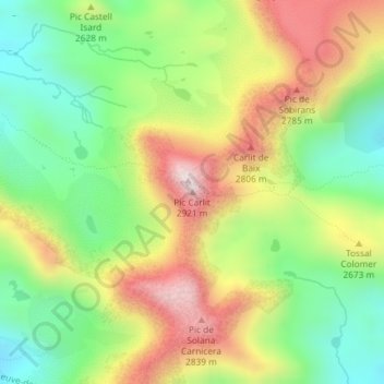 Mappa topografica Pic Carlit, altitudine, rilievo