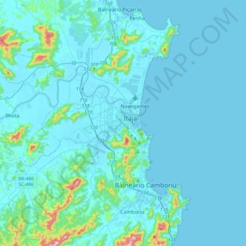 Mappa topografica Itajaí, altitudine, rilievo