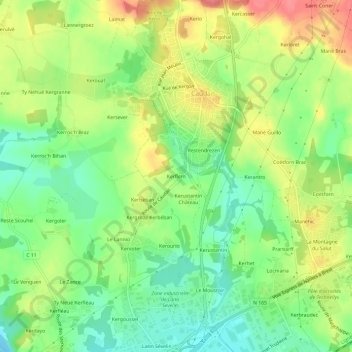 Mappa topografica Kerflem, altitudine, rilievo