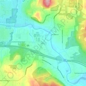 Mappa topografica Stafford, altitudine, rilievo