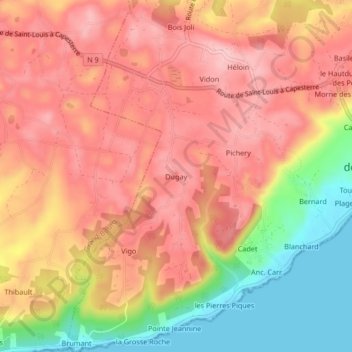 Mappa topografica Dugay, altitudine, rilievo